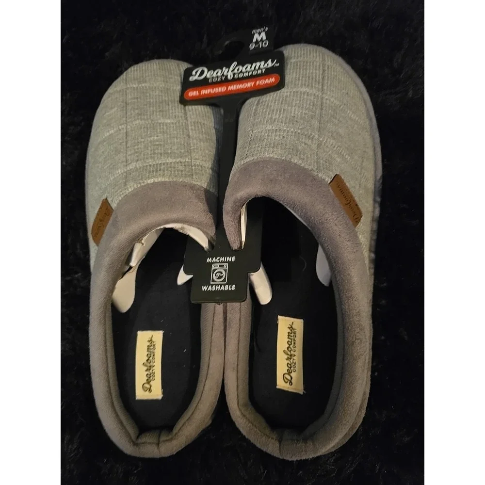 Dearfoams Cozy Comfort Gel Infused Men's Grey Slip-on Knit Clog Slippers:‎  9-10